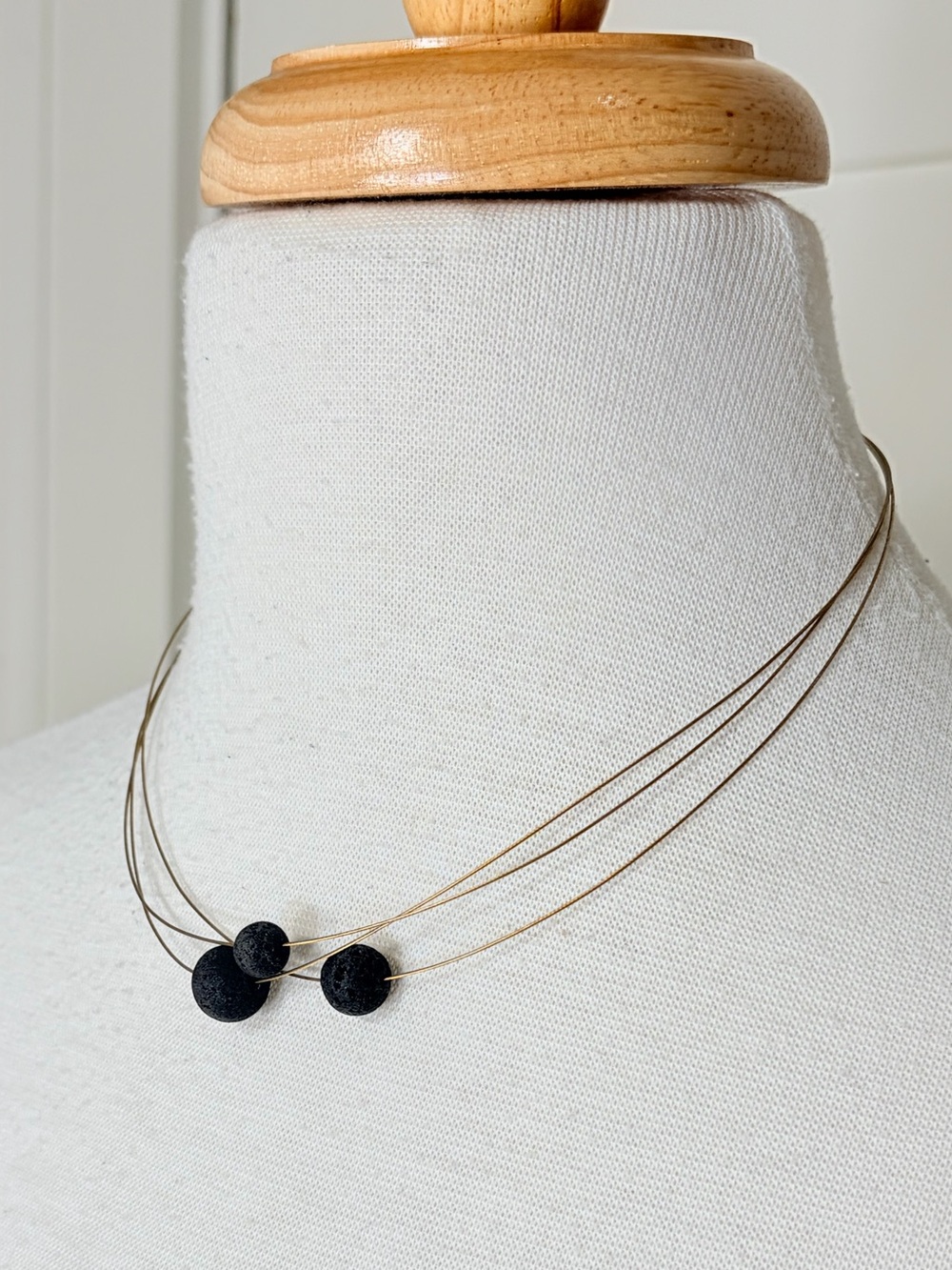 Athens Protasis Delicate Choker Collar Three-Strand Black Lava Bead Necklace